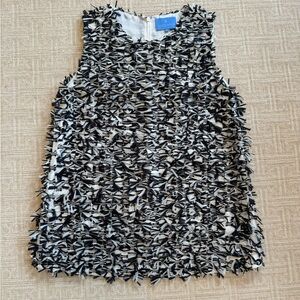 Alice Walk Long Top White and Black Fringe Size Medium